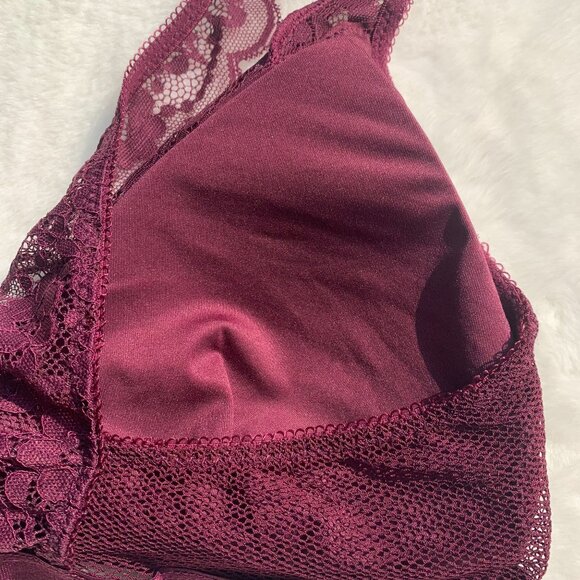 Lucky Brand Burgundy Lace Bralette Size L Lightly Padded - Picture 9 of 11